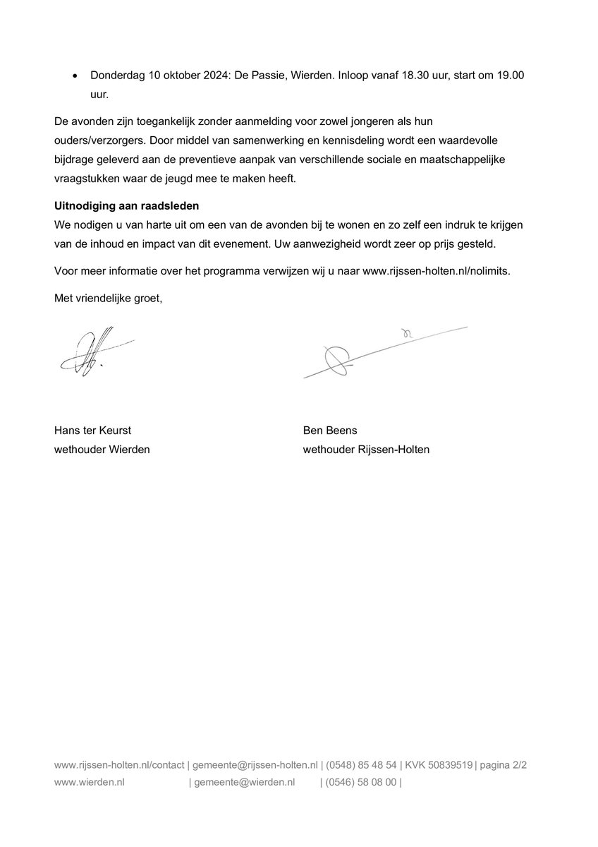 Hierbij een infobrief over een aankomend event " No Limits?! Do You Mind?"