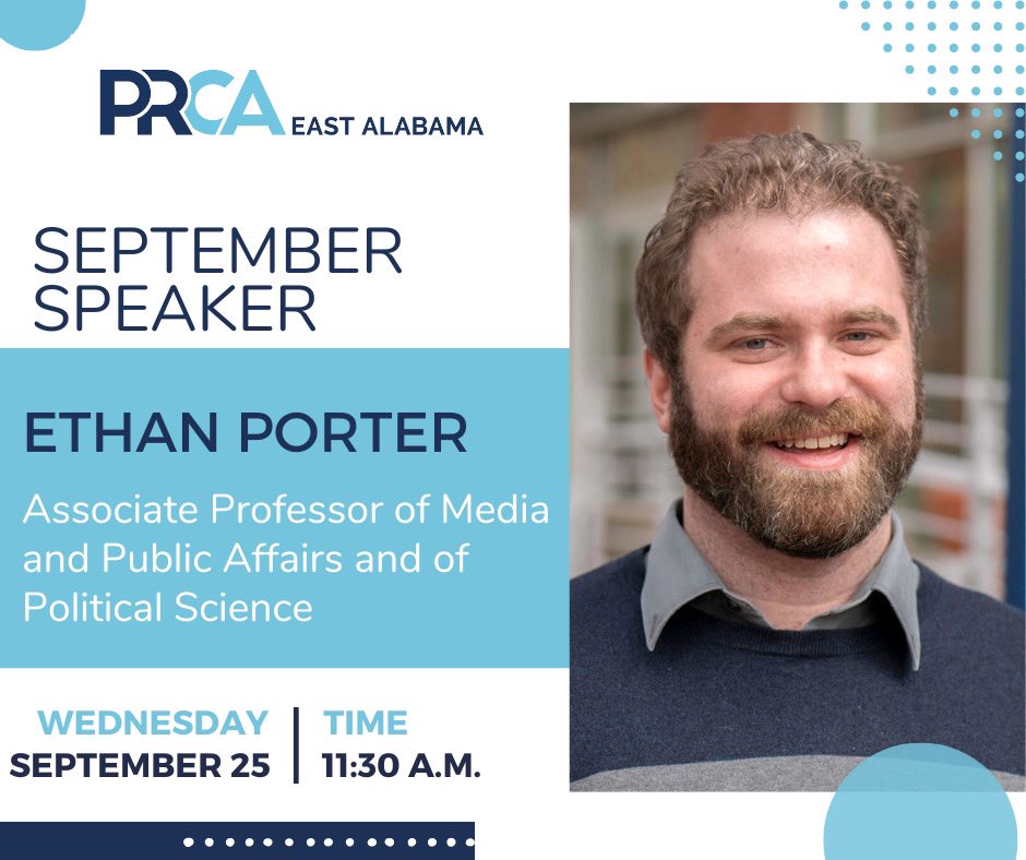 We are excited to welcome Ethan Porter at our September 25th Meeting to speak on Misinformation/Disinformation in PR. Ethan is an Associate Professor of Media &amp; Public Affairs at <a href="/SMPAGWU/">SMPA at GW</a>. Members, check your email to RSVP!