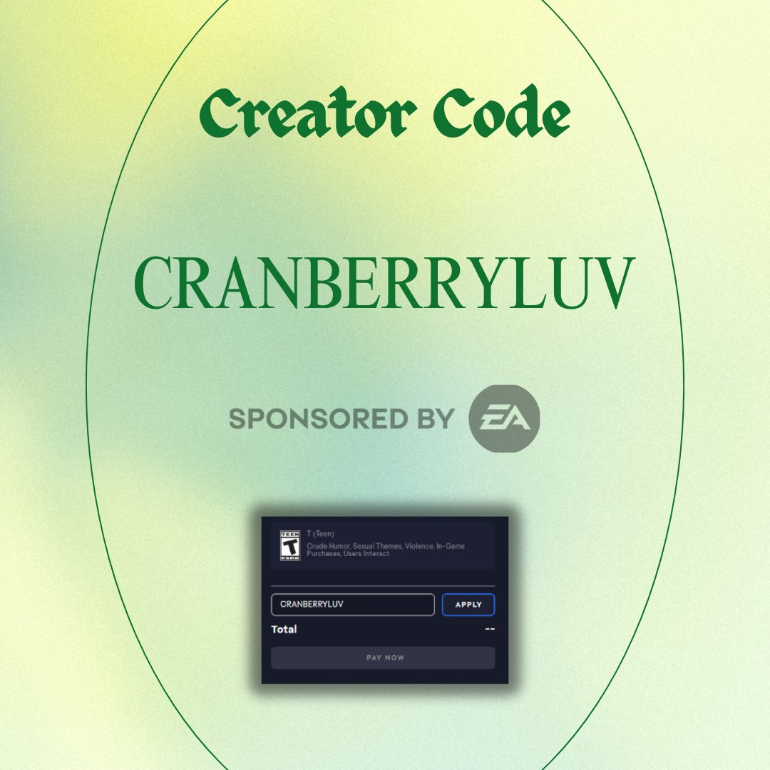 WhatAGreatDai's tweet image. #ad | #SponsoredbyEA
Imma keep my ting brief, but ya girl has been given a CREATOR CODE thanks to the #EACreatorNetwork!
If you're planning on buy a Sims 4 DLC (Build a Bundle not included) on the EA App, consider using my code 'CRANBERRYLUV' at check out! It won't cost you…