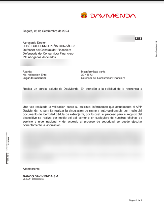 aldrinleal's tweet photo. 6 meses se pasan y por medio de su Defensor del Cliente, por fin @Davivienda asume que no se permite que su app sea usada por medio de Ciudadanos Extranjeros. https://t.co/cajPJTUKve