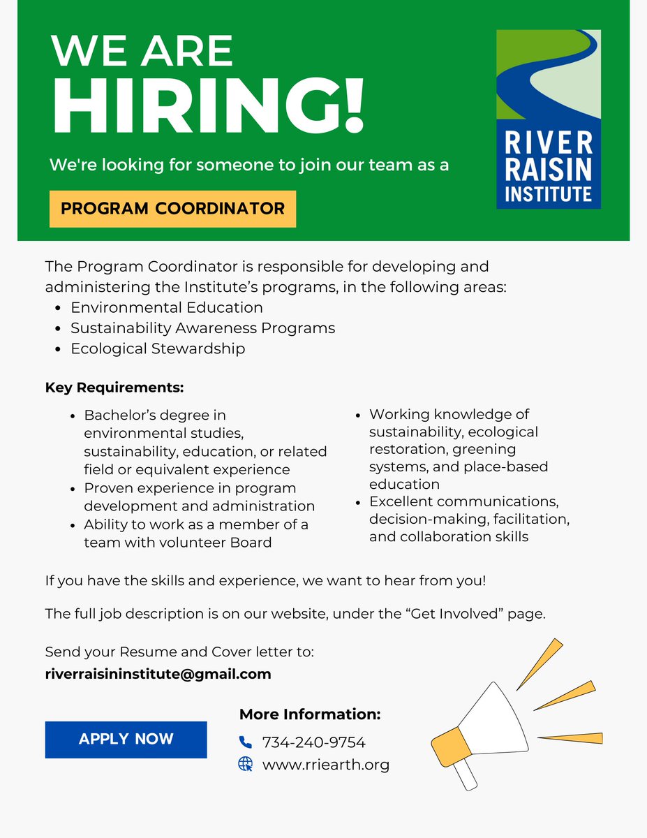 ProgramCoordin3's tweet image. Want to join our team?

Send your resume and cover letter to riverraisininstitute@gmail.com. 

#monroemi #jobopportunities #HiringNow