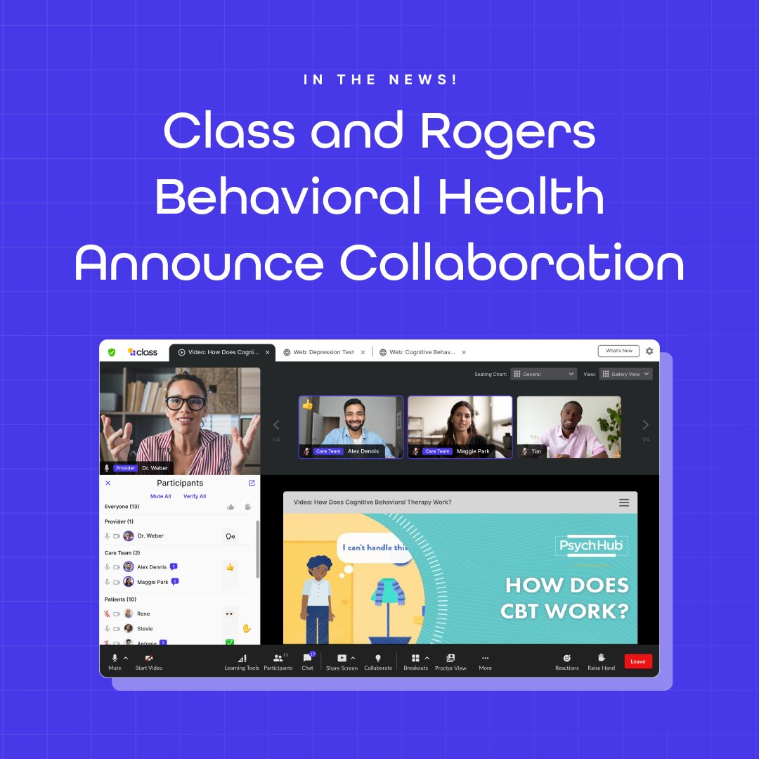 Class (@weareclasstech) on Twitter photo At Class, we strive to create more equitable opportunities for engaging online experiences. Today, we're excited to announce our collaboration with <a href="/Rogers_BH/">Rogers Behavioral Health</a>, transforming how telehealth and online group therapy are delivered 👉 hubs.ly/Q02Q7TVc0
#TelehealthAwarenessWeek At Class, we strive to create more equitable opportunities for engaging online experiences. Today, we're excited to announce our collaboration with <a href="/Rogers_BH/">Rogers Behavioral Health</a>, transforming how telehealth and online group therapy are delivered 👉 hubs.ly/Q02Q7TVc0
#TelehealthAwarenessWeek