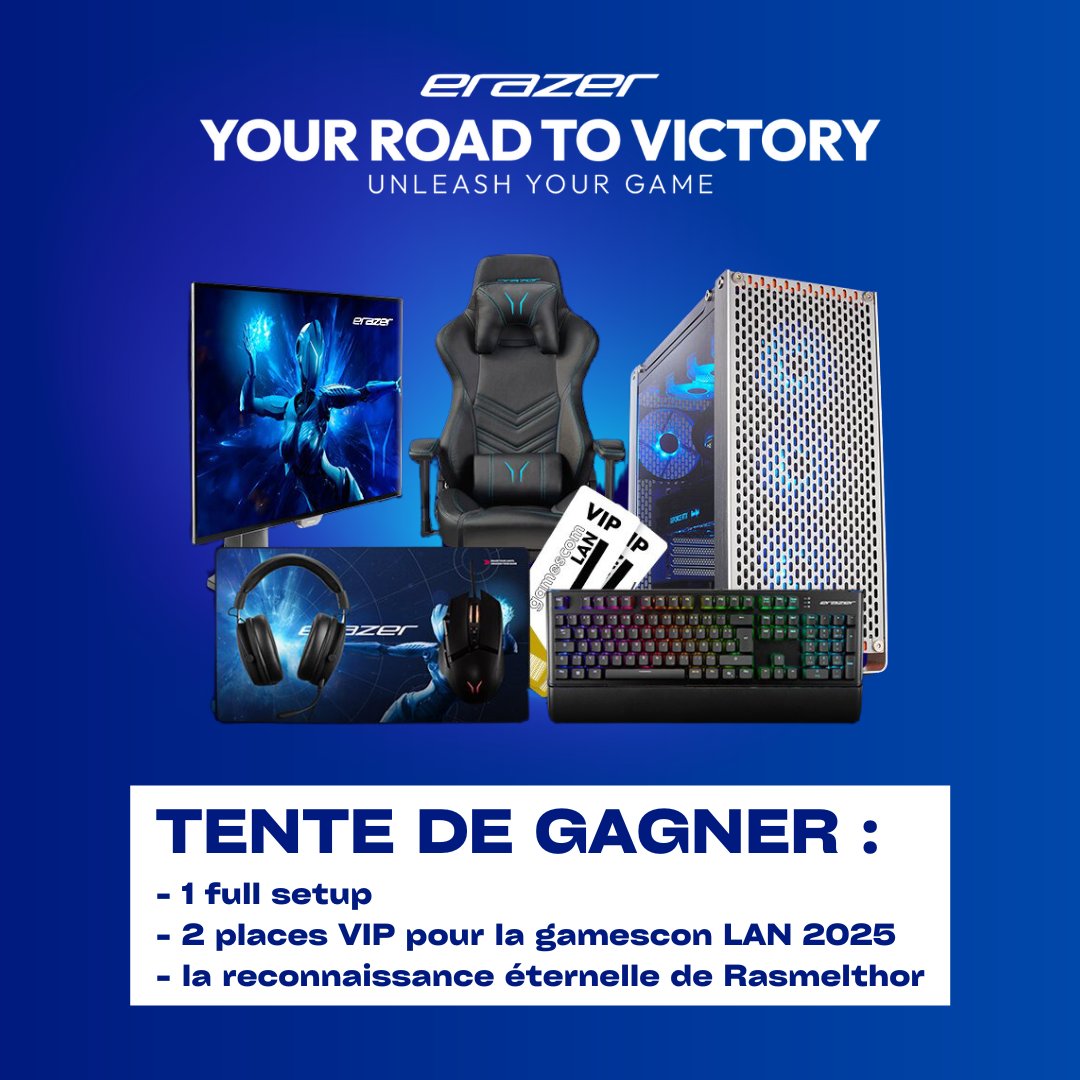 J-2 pour tenter de gagner un full setup (5000€) + un voyage VIP pour 2, à la gamescom LAN 2025 ! 🎁
 
Inscris-toi maintenant au tournoi 1v1 Rocket League 👇🎟️
international.erazer.gg/fr-fr/yr2v

#ERAZER #YR2V #rocketleague #tournoi #1v1  #cashprize #setup #gaming