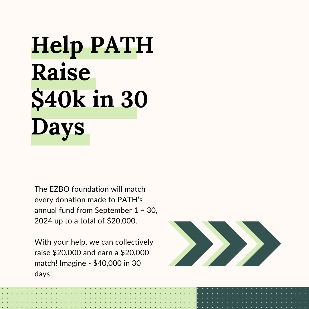 PATHFoundation's tweet image. The PATH Trails ... Wander. Explore. Repeat. Donor Challenge runs through the month of September. 

Want more trails? 

Please join us...the challenge is on!

Donate today: pathfoundation.org/donate-to-path

#PATHFoundation
#PATHTrails
#PATHTrails...WanderExploreRepeat