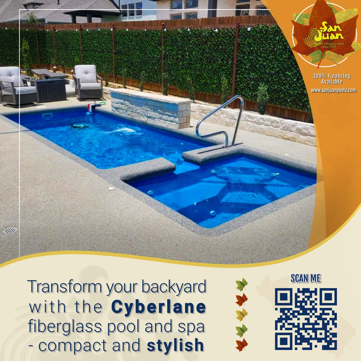 sanjuanpools's tweet image. Transform your backyard with the compact and stylish Cyberlane Fiberglass Pool &amp;amp; Spa! Perfect for small spaces, it offers relaxation, water therapy, and easy installation. 🏊‍♂️sanjuanpools.com/models/Cyberla… ✨ #BackyardGoals #FiberglassPools #PoolAndSpa