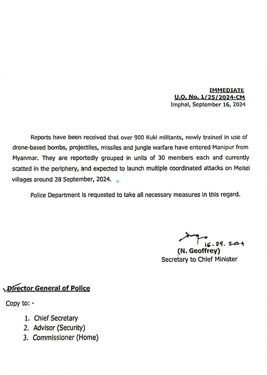 paolienlal's tweet photo. DGP should be briefing CM if such intelligence inputs exist. Now Secretary to CM is briefing DGP. No peace in sight as long as war-mongering CM is in charge. ⁦@PMOIndia⁩ https://t.co/W7GalDr7fk