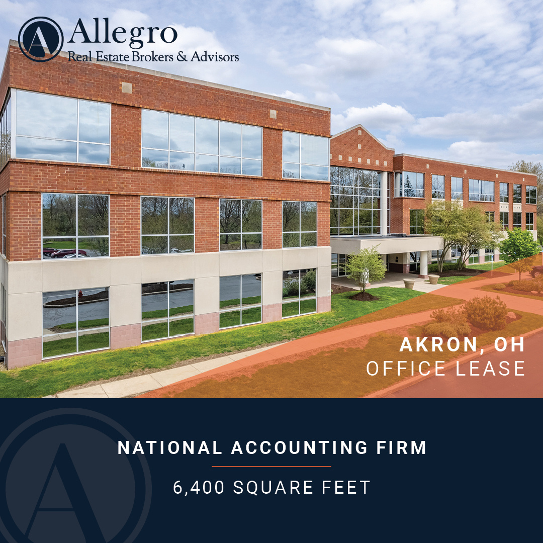 NEW LEASE | National Accounting Firm
<a href="/allegrorealty/">Allegro Real Estate Brokers & Advisors</a> is pleased to have represented a National Accounting Firm on their office lease in Akron, OH. 
#AllegroRealty #TenantRepresentation #CLE