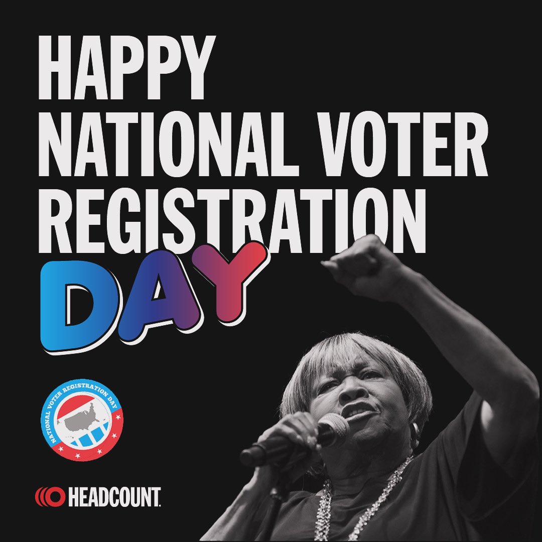 Mavis Staples (@mavisstaples) on Twitter photo Happy #NationalVoterRegistrationDay!
Your voice matters and registering to vote is the first step in making it heard. Check your voter status or register now with <a href="/HeadCountOrg/">HeadCount | Register To Vote</a> at HeadCount.org/Register Happy #NationalVoterRegistrationDay!
Your voice matters and registering to vote is the first step in making it heard. Check your voter status or register now with <a href="/HeadCountOrg/">HeadCount | Register To Vote</a> at HeadCount.org/Register