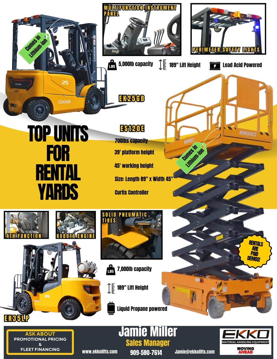 Stock up and upgrade the equipment in your rental yard with best, most reliable, cheapest equipment on the market!
#ContactMe
#ekko #ekkolifts #liftequipment #materialhandling #forklift #rentalyard #scissorlift #warehousesolutions #liftdealers #liftrentals #movingahead