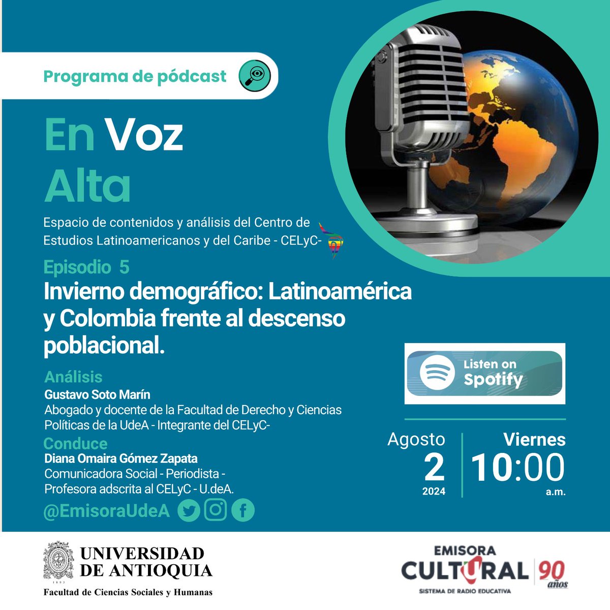 🎙️#EnVozAlta | Episodio 5
Se analiza la evolución histórica del crecimiento de la población mundial hasta nuestros días y la situación actual de la demografía en América Latina.

🎧Escuchalo en Spotify: open.spotify.com/episode/3qxDIz…