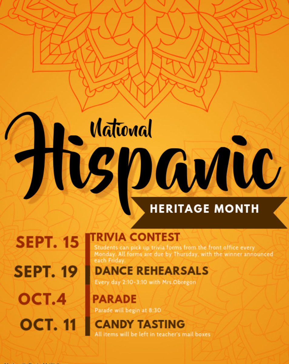 We are so excited to celebrate Hispanic Heritage month at FVE! Here is a quick glance at some events and activities happening this month.