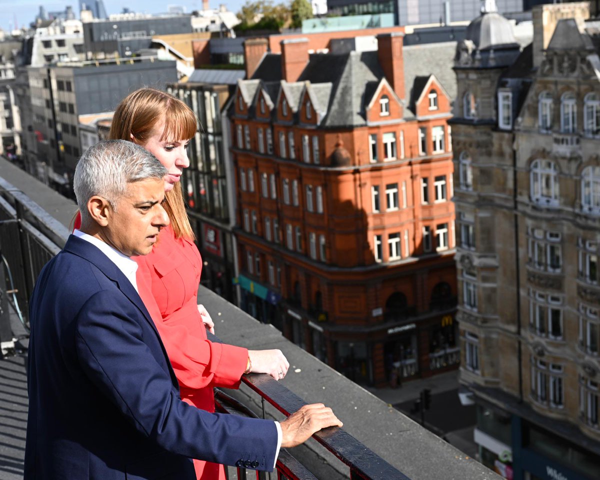 MayorofLondon's tweet photo. I joined Deputy Prime Minister @AngelaRayner at John Lewis to announce our plans to transform Oxford Street &amp; make it fit for the future, including the creation of a traffic-free pedestrian boulevard. I want Oxford Street to be the world’s leading shopping destination once again. https://t.co/PsJ0EOsEQW