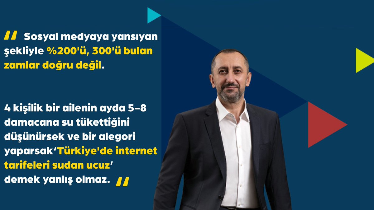 denetlecomtr's tweet photo. Türk Telekom CEO'su Ümit Önal, fahiş zamlı tarife ücretlerini ‘sudan ucuz’ olarak yorumladı:

"Vatandaşlarımız markete her gittiğinde küçük küçük zamlarla karşılaştılar. Ancak bizim sektörümüzde yıllık taahhütler var. 

Sosyal medyaya yansıyan şekliyle %200'ü, 300'ü bulan zamlar doğru değil. 

4 kişilik bir ailenin ayda 5-8 damacana su tükettiğini düşünürsek ve bir alegori yaparsak ‘Türkiye'de internet tarifeleri sudan ucuz’ demek yanlış olmaz."
