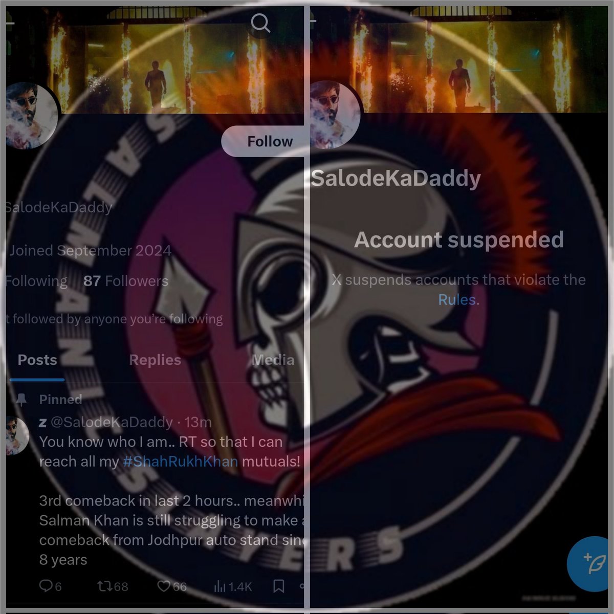 Update No. :183
𝐇𝐚𝐧𝐝𝐥𝐞:@SalodeKaDaddy

𝐒𝐮𝐬𝐩𝐞𝐧𝐝𝐞𝐝 𝐁𝐲 
<a href="/X/">X</a>

#SalmanKhan #Salmanslayers