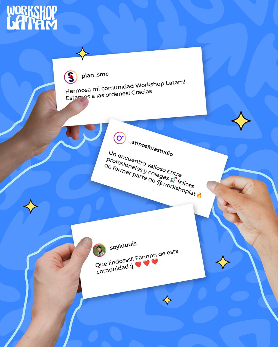 ¡Nuestra comunidad es increíble! Cada comentario que recibimos nos alegra el día. Gracias por formar parte de Workshop Latinoamérica y contribuir a que sea un lugar tan único. ✨

🌟 Crece en latam con nosotros. Únete a nuestra comunidad en Milia⚡: milia.mn.co/plans/312408?b…