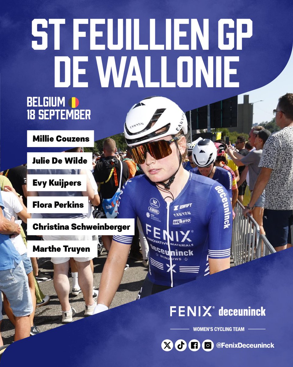 Tomorrow our women will start in the St Feuillien Grand Prix de Wallonie, a one-day race with arrival at the Citadelle de Namur.

Here's our lineup. Good luck, ladies 🤞

#FenixDeceuninck #tourdewallonie