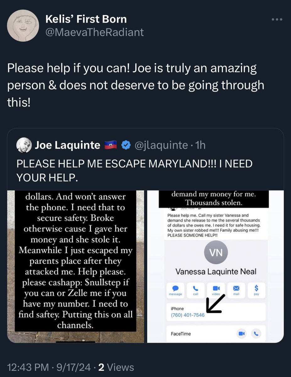 jlaquinte's tweet image. cashapp: $nullstep I’M IN DANGER. It’s my family. Please save me. I have no money. I need to get a bus/train to a different state and then get a room for the night or else I’m sleeping on the street. Pleas help me!!!