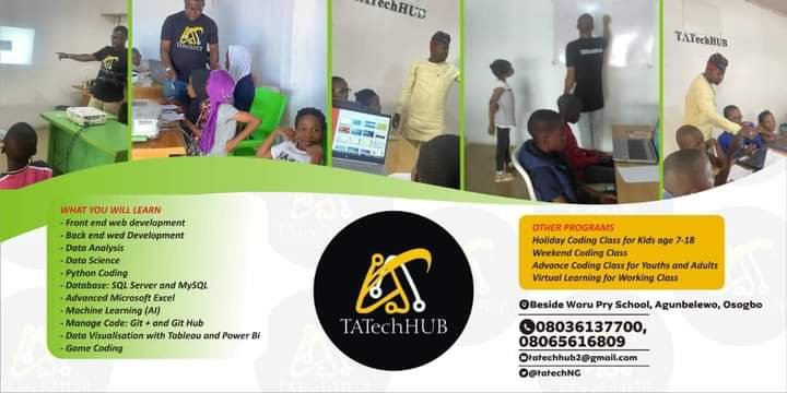 tatechNG's tweet photo. Welcome to INFO TATECH HUB GLOBAL NIG LTD! 🌍 Your trusted partner in cutting-edge ICT solutions. From Web Development to Data Analytics, Game Programming to Microbit tutoring, we are here to empower you for the future. Get started with us today! #TatechHub #ICTSolutions #WebDev https://t.co/sVgxbBLskM