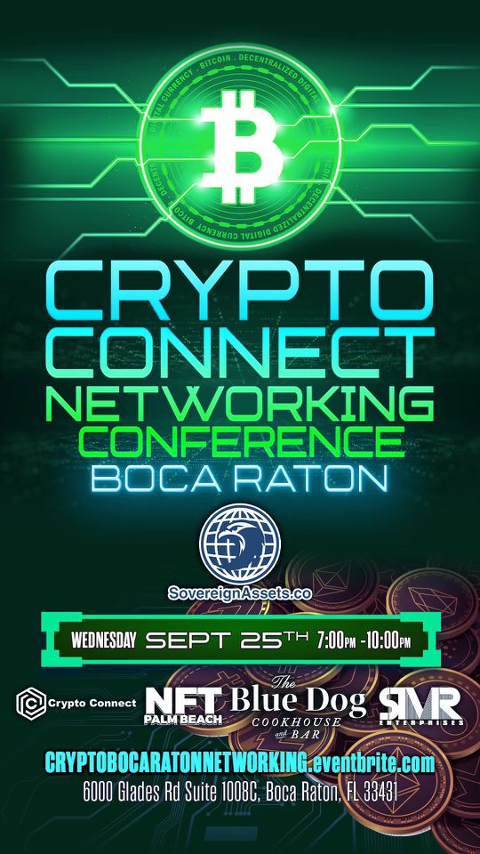 Join me at the Crypto Connect Networking Conference in Boca Raton on Sept 25th, 7-10 PM! I’ll be speaking on blockchain &amp; real estate: democratizing ownership through fractionalization. Tickets are free, and my associates get a VIP upgrade! 🎟️🔥

Reserve your spot: