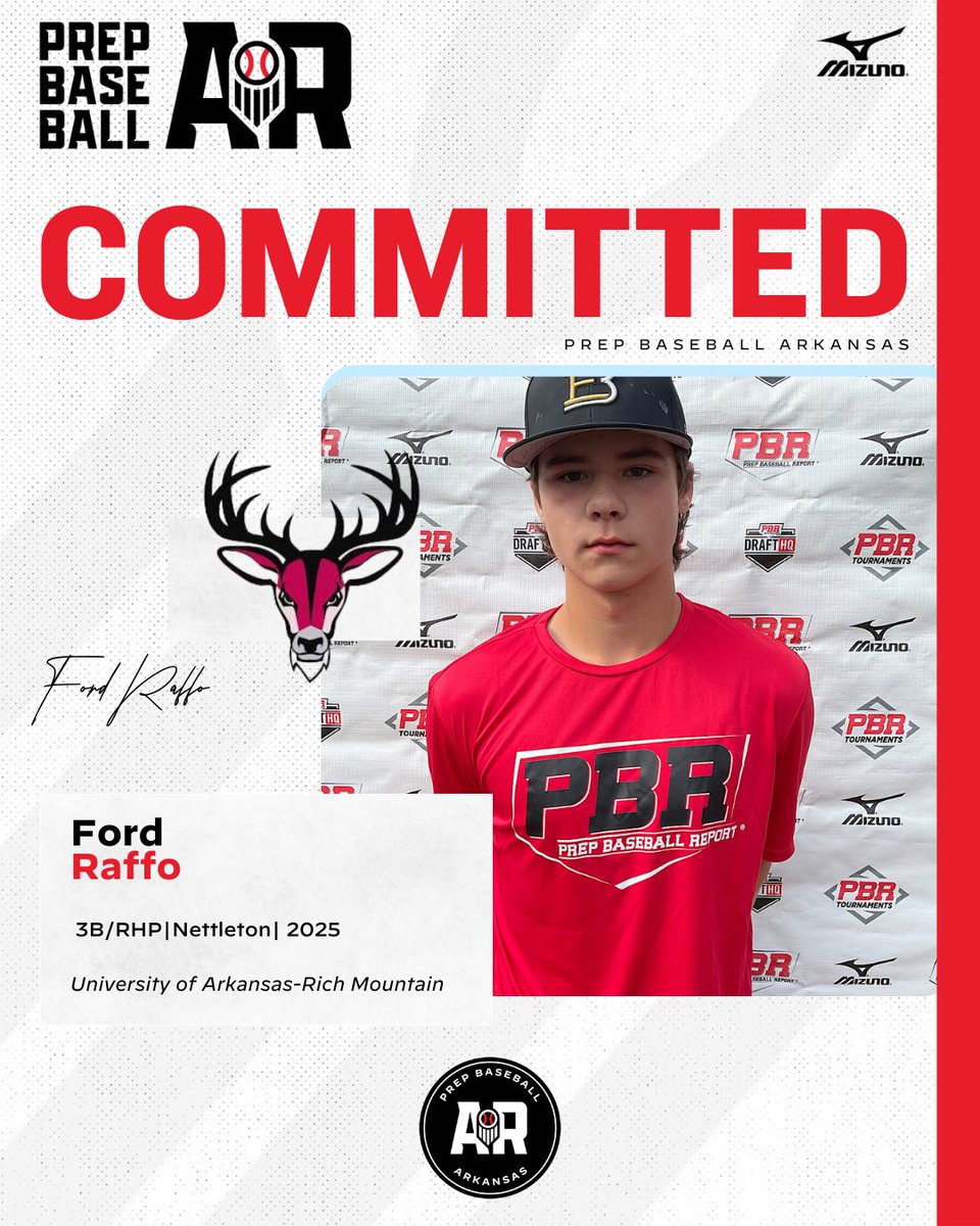 3B/RHP Ford Raffo (Nettleton, 2025) commits to University of Arkansas-Rich Mountain 

@fordraffo
@nraidersbsb
@uarmbucks

👤PROFILE: loom.ly/6r4J-lg