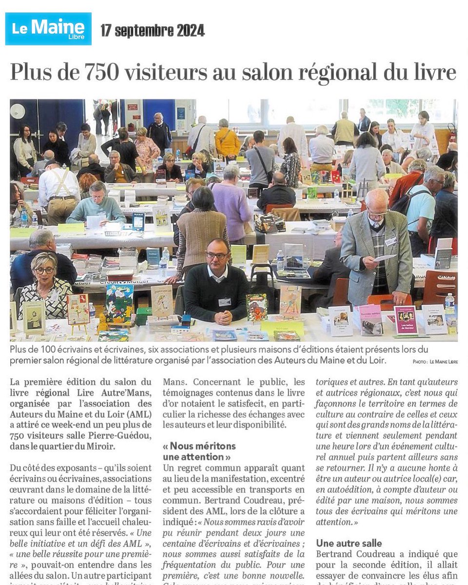 Bel article dans Le Maine Libre aujourd’hui sur le salon Lire Autre’Man ! 🙌

PS : En première loge sur la photo… C’est sûr, j’ai trouvé mon meilleur angle ! 😂📸

#LIREAUTREMANS #SalonLittérature #MaineLibre #Merci #PremièreLoge #PassionLittéraire