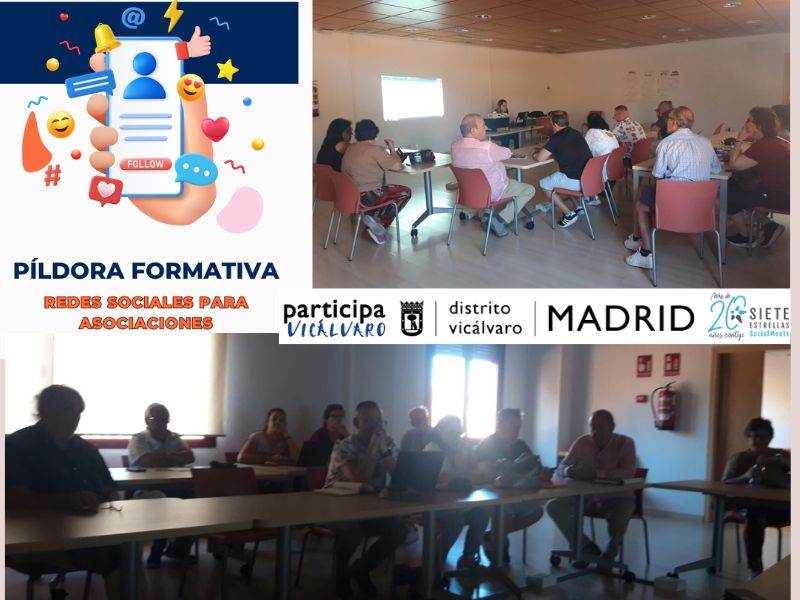 Las asociaciones de #Vicálvaro nos reunimos en la primera píldora formativa de este curso promovida por <a href="/ParticipaVical/">Participa Vicálvaro</a> 📲 para aprender a estar al día en nuestra RRSS, ✅analizando su relevancia e impacto en nuestras entidades 📆Cuidemos nuestras redes como imagen de marca 🔎