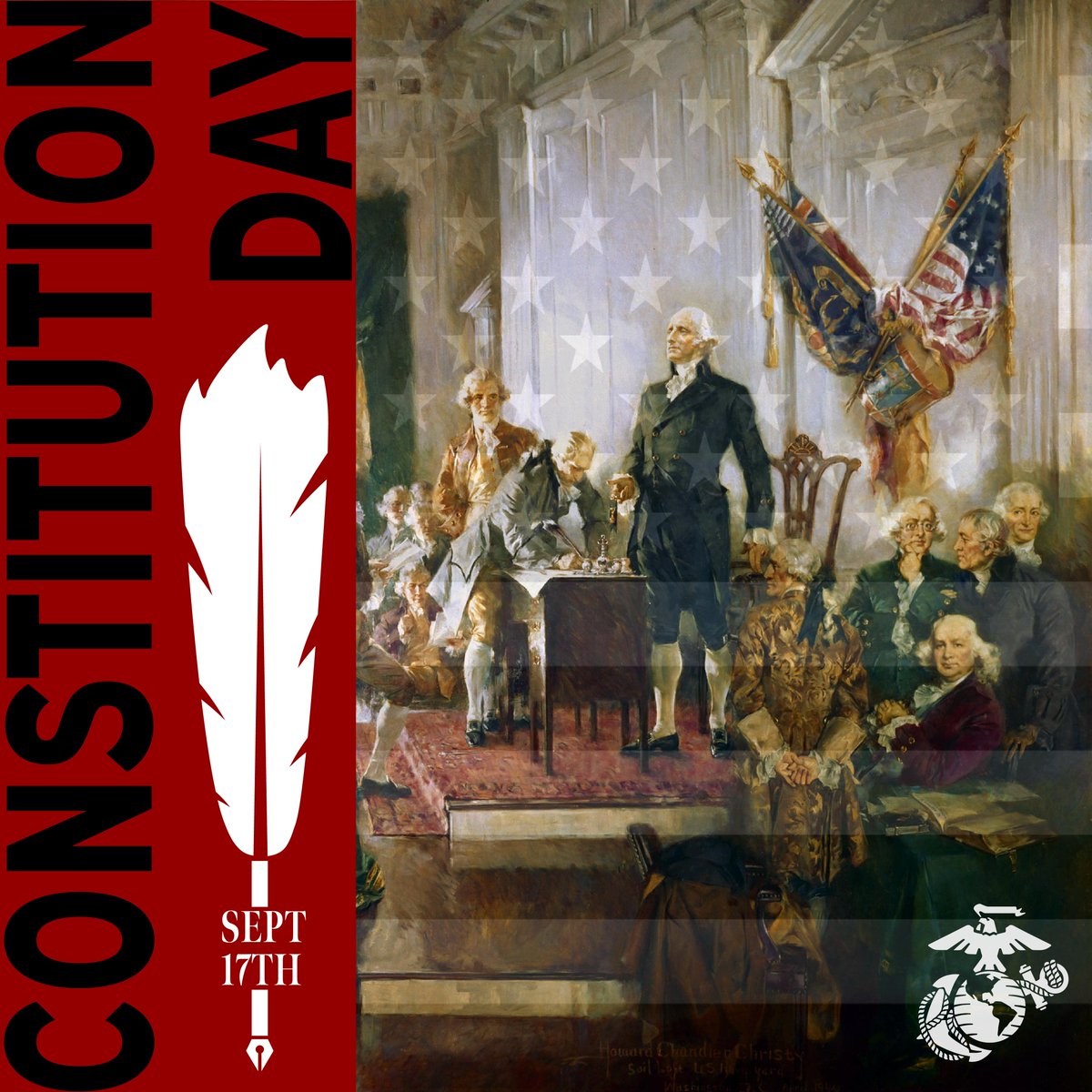 USMC's tweet photo. #OTD in 1787, 39 delegates of the Constitutional Convention signed the Constitution of the United States. 

Every #Marine swears an oath to support and defend the Constitution. Today, we commemorate the signing of the most influential document in our nation's history. https://t.co/Qp845l0ZCB