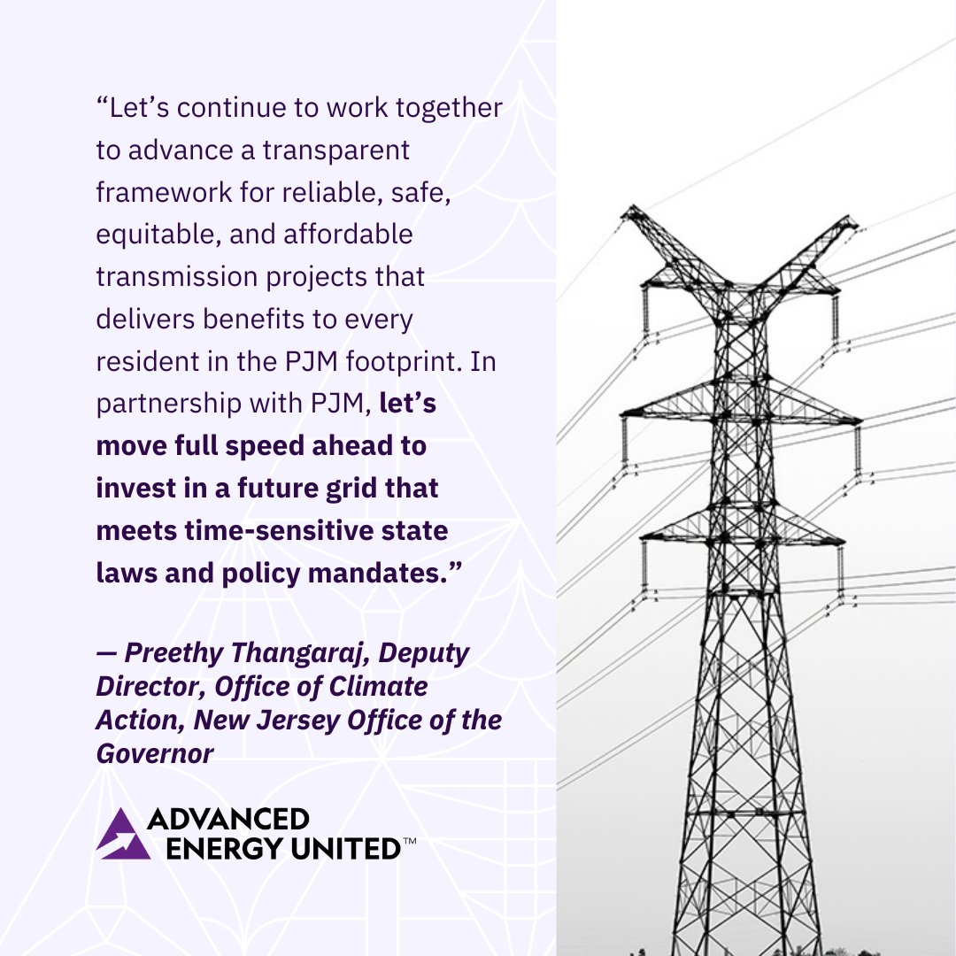 Advanced Energy United (@advenergyunited) on Twitter photo At yesterday’s <a href="/pjminterconnect/">PJM Interconnection</a> meeting on regional transmission planning, <a href="/PreeThangaraj/">Preethy Thangaraj</a>, Deputy Director of <a href="/ClimateOfficeNJ/">NJ Office of Climate Action and the Green Economy</a>, emphasized the need for forward-looking infrastructure planning.
We couldn’t agree more! #FixPJM At yesterday’s <a href="/pjminterconnect/">PJM Interconnection</a> meeting on regional transmission planning, <a href="/PreeThangaraj/">Preethy Thangaraj</a>, Deputy Director of <a href="/ClimateOfficeNJ/">NJ Office of Climate Action and the Green Economy</a>, emphasized the need for forward-looking infrastructure planning.
We couldn’t agree more! #FixPJM