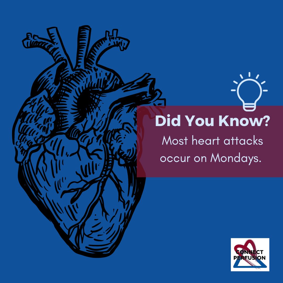 connect_perf's tweet image. Well, thankfully it’s Tuesday. But seriously, heart attacks are often more prevalent on Mondays due to the combination of increased stress levels from going back to work and the potential continuation of unhealthy behaviors from the weekend.

#ConnectPerfusion #PerfusionMemphis