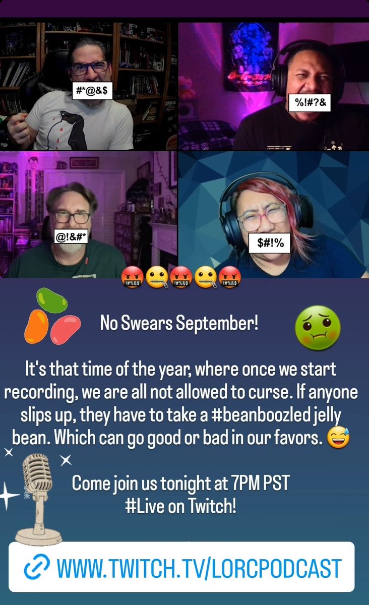 LoRCpodcast's tweet photo. Come join us tonight at 7PM PST
#Live on Twitch!

https://t.co/83dHu1noyd

#LoRC #lorcpodcast  #twitch #NoSwearSeptember #PGEdition
#twitchsharer #podcasts #podcast #BeanBoozled #NoCursingORyougetbeaned https://t.co/cExMl8vLVh