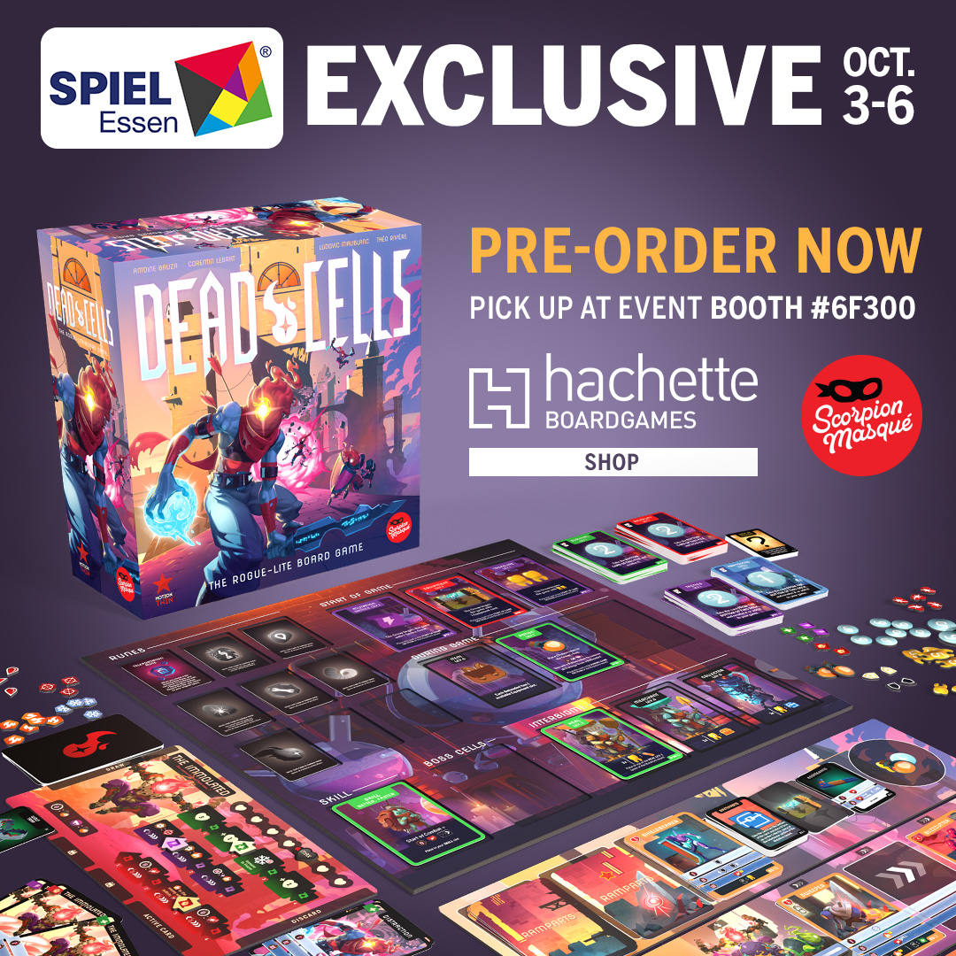 While we are shipping to all of our KS campaign backers, we are also offering you the possibility to reserve your Retail edition copy of #DeadCells and to pick it up at <a href="/SPIEL_Messe/">SPIEL@Essen - #SPIEL24</a> 🔥🔥

⚔️💀 preorder-scorpionmasque.com/products/dead-… 

👋 <a href="/motiontwin/">Motion Twin</a> <a href="/TeamKaedama/">Team Kaedama</a> #DeadCellsTheRogueLiteBoardGame
