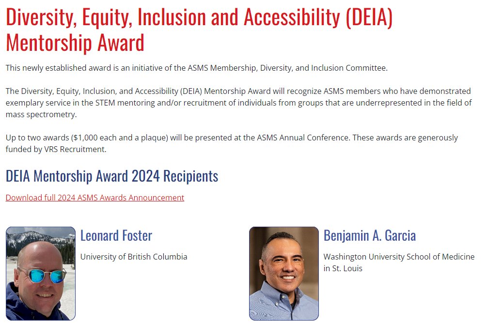Devin Schweppe (@dschweppe1) on Twitter photo Reminder:
Nominations for <a href="/asmsnews/">Am Soc for Mass Spec</a>'s Mentorship Award are welcome!
#TeamMassSpec, let folks know who should apply and let's recognize the great mentors in our community! Including the 2024 recipients <a href="/lenjf/">Leonard Foster</a> and @GarciaLabMS! Reminder:
Nominations for <a href="/asmsnews/">Am Soc for Mass Spec</a>'s Mentorship Award are welcome!
#TeamMassSpec, let folks know who should apply and let's recognize the great mentors in our community! Including the 2024 recipients <a href="/lenjf/">Leonard Foster</a> and @GarciaLabMS!