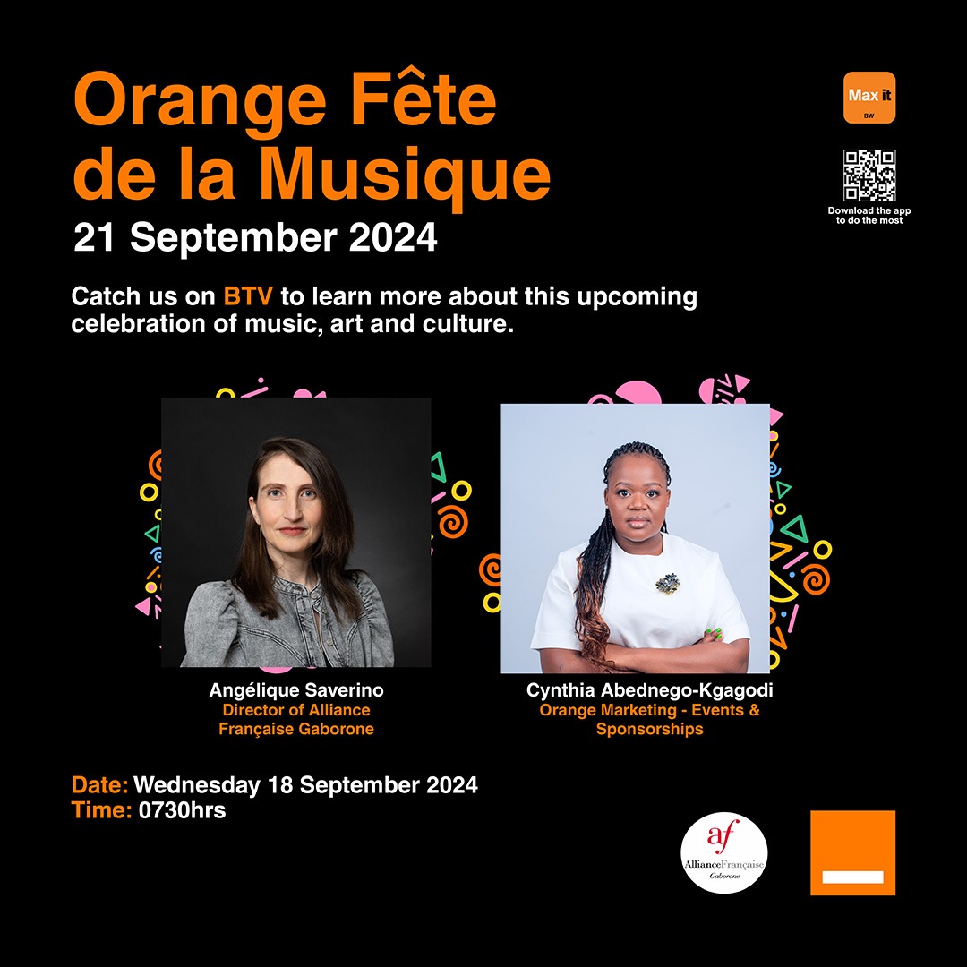 orangebw's tweet photo. Are you ready for an amazing musical experience this weekend?! Catch us tomorrow on BTV at 07:30hrs to learn more about this year's Orange Fête de la Musique! 🎤📷 Let's celebrate music together on the Saturday 21 September, 2024! 📷#OrangeFêteDeLaMusique #MaxitApp https://t.co/rJ6d1gxkxp