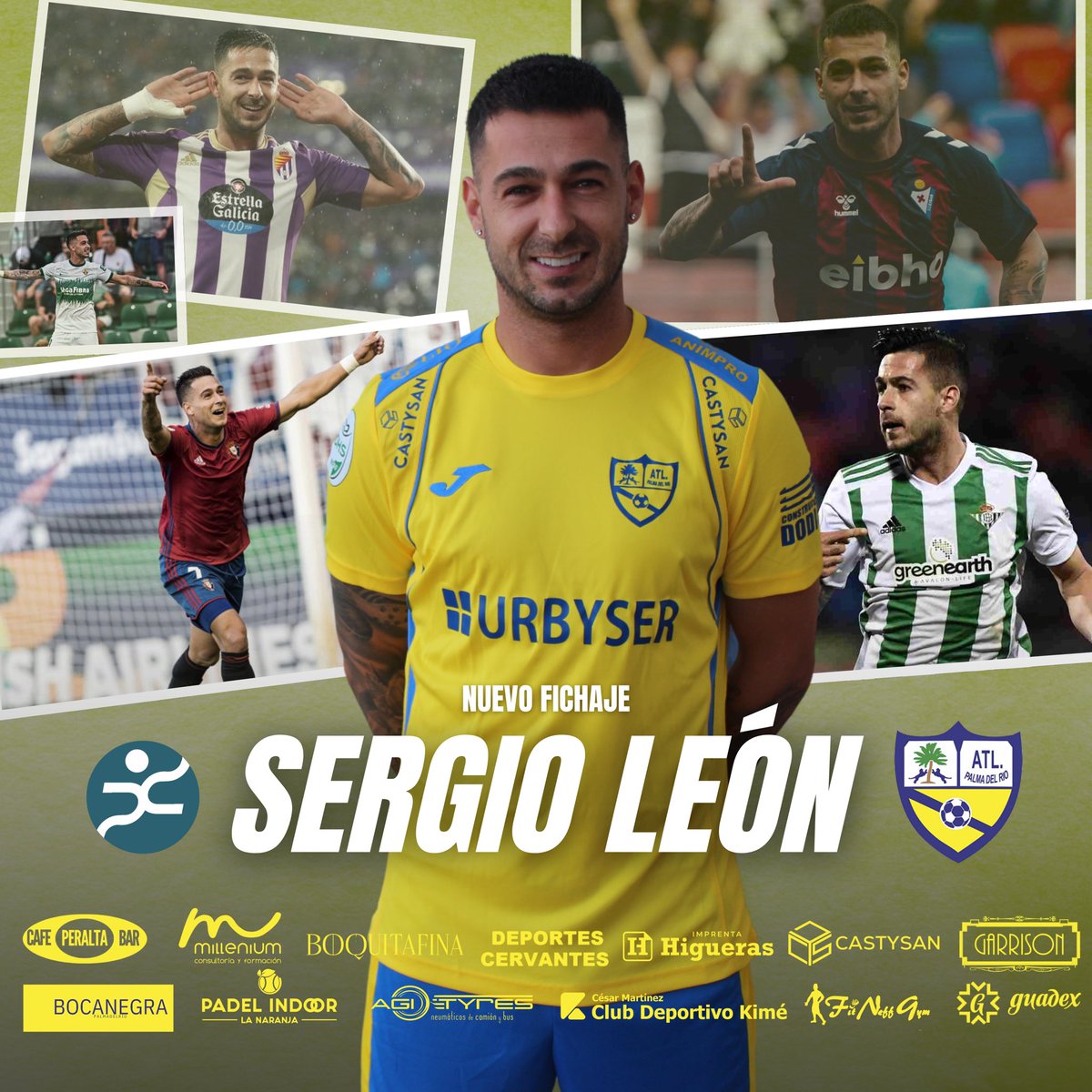 ⚽️💛💙 Fútbol | 🚨 ¡¡ <a href="/7sergioleon/">sergio leon 7</a> , nuevo jugador del <a href="/AtcoPalmadelRio/">Atl. Palma del Río CF</a> !!

🤩 Espectacular fichaje para el equipo amarillo, que incorpora al delantero palmeño que militaba la temporada pasada en el <a href="/SDEibar/">SD Eibar</a> 

#BienvenidoSergio

#palmadeporte