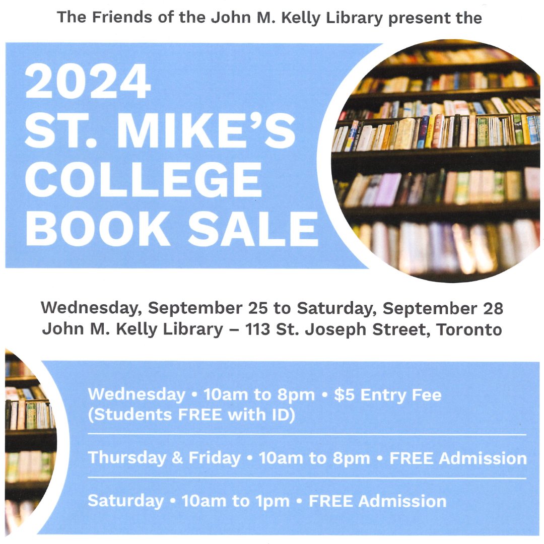 St. Mike's Annual Booksale is BACK at the Kelly Library next week!

Join us Wednesday, Sept. 25 - Saturday, Sept. 28 for a can't-be-missed selection of used and rare books!