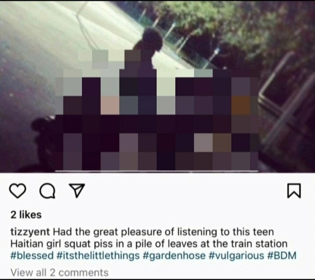Defending a man who took a photo of a #Haitian teen taking a "squat piss" and posted it on the internet. You know. Child porn. #tizzyent