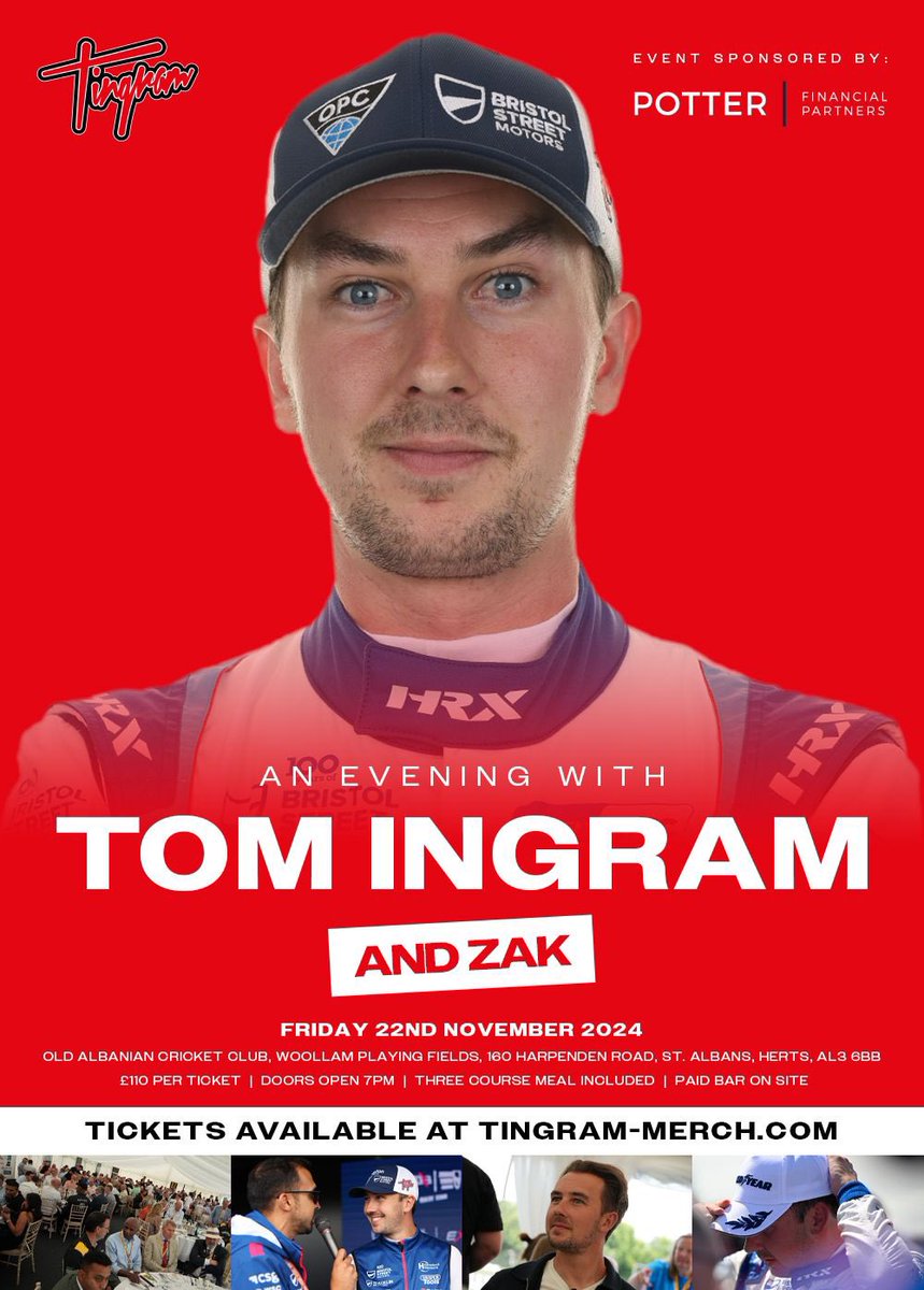 An evening with... ME!
 
We are giving you the opportunity to join us for an evening of food, drink and a fair few laughs on Friday 22nd November at the Old Albanian Cricket Club! 
 
Limited places available, so get in quick and click the link below! ⬇️

tingram-merch.com/Friday-22nd-No…