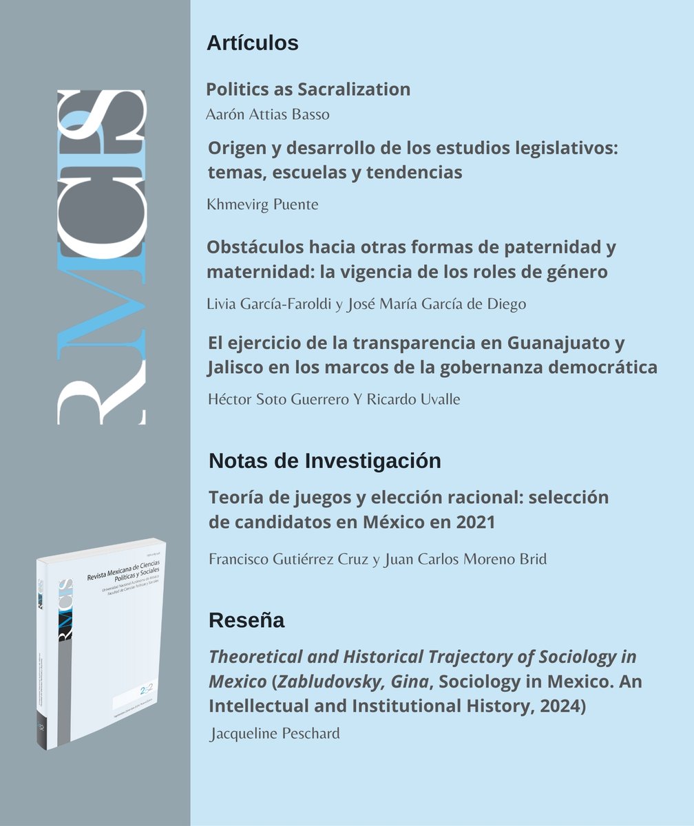 📘 Consulta nuestros artículos misceláneos y reseñas en nuestra plataforma 👇🏻
revistas.unam.mx/index.php/rmcp…

#UNAM | #FCPyS | #DOSSIER | #RMCPyS