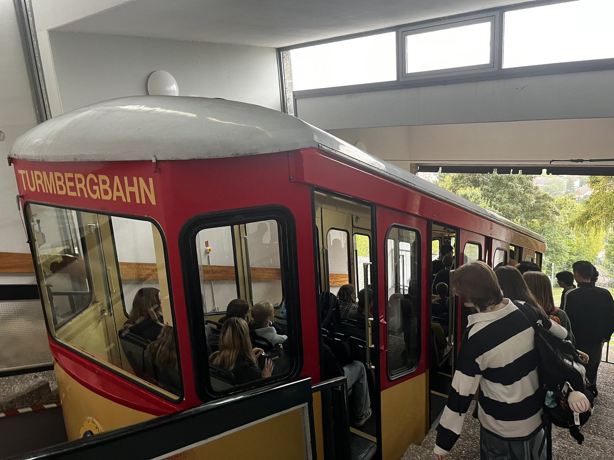 KinsaleTY's tweet photo. German exchange day one 🇩🇪: We started at Goethe Gymnasium, welcomed by Principal Dr. Aichelin. After climbing 165 steps up the castle tower, we were treated to a stunning view of Karlsruhe. Then off to Durlach, where we took a cable car up the mountain! @KinsaleComSch https://t.co/bS85Ss4Hjk