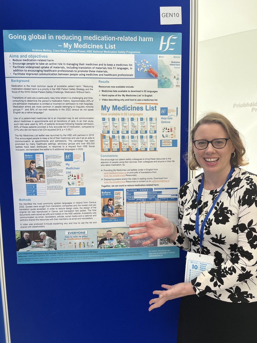 Ciara Kirke (@ciarakirke) on Twitter photo Great to share our poster about translations of the <a href="/HSELive/">HSE Ireland</a> My Medicines List to 52 languages, and a video showing why and how to use it.
hse.ie/safermeds
Superb work by Grainne Molloy, <a href="/louisapower/">Louisa Power</a> & Kris Kavanagh @NationalQPS
#WPSD2024 #NPSO2024 Great to share our poster about translations of the <a href="/HSELive/">HSE Ireland</a> My Medicines List to 52 languages, and a video showing why and how to use it.
hse.ie/safermeds
Superb work by Grainne Molloy, <a href="/louisapower/">Louisa Power</a> & Kris Kavanagh @NationalQPS
#WPSD2024 #NPSO2024
