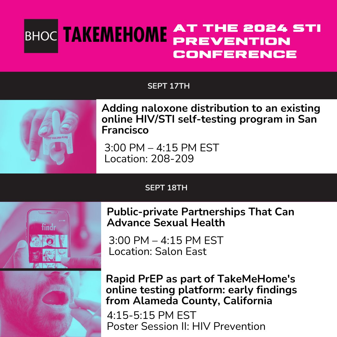 Building Healthy Online Communities (@bhocpartners) on Twitter photo We're here at the 2024 STI Prevention Conference! Come learn about what we and our free self-testing program <a href="/tmhtesting/">TakeMeHome, free HIV & STI self-testing</a> are doing to support queer & trans health in partnership with dating apps, public health departments, and community members.
#ASTDA #STIcon2024 #STIcon24 We're here at the 2024 STI Prevention Conference! Come learn about what we and our free self-testing program <a href="/tmhtesting/">TakeMeHome, free HIV & STI self-testing</a> are doing to support queer & trans health in partnership with dating apps, public health departments, and community members.
#ASTDA #STIcon2024 #STIcon24