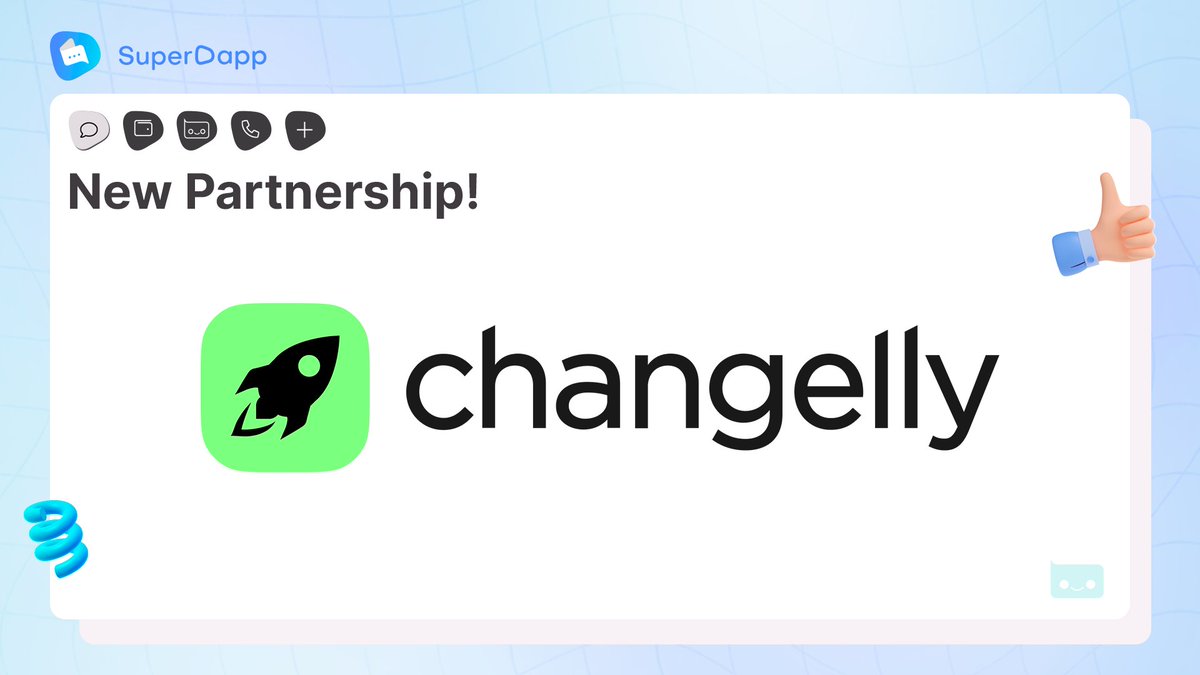 SuperDapp is thrilled to announce its partnership with Changelly, a leading global crypto exchange! 🚀

With Changelly now integrated, you can easily swap your favorite #crypto directly on #SuperDapp! 

Stay tuned for updates, and follow <a href="/Changelly_team/">Changelly</a> for more 💙