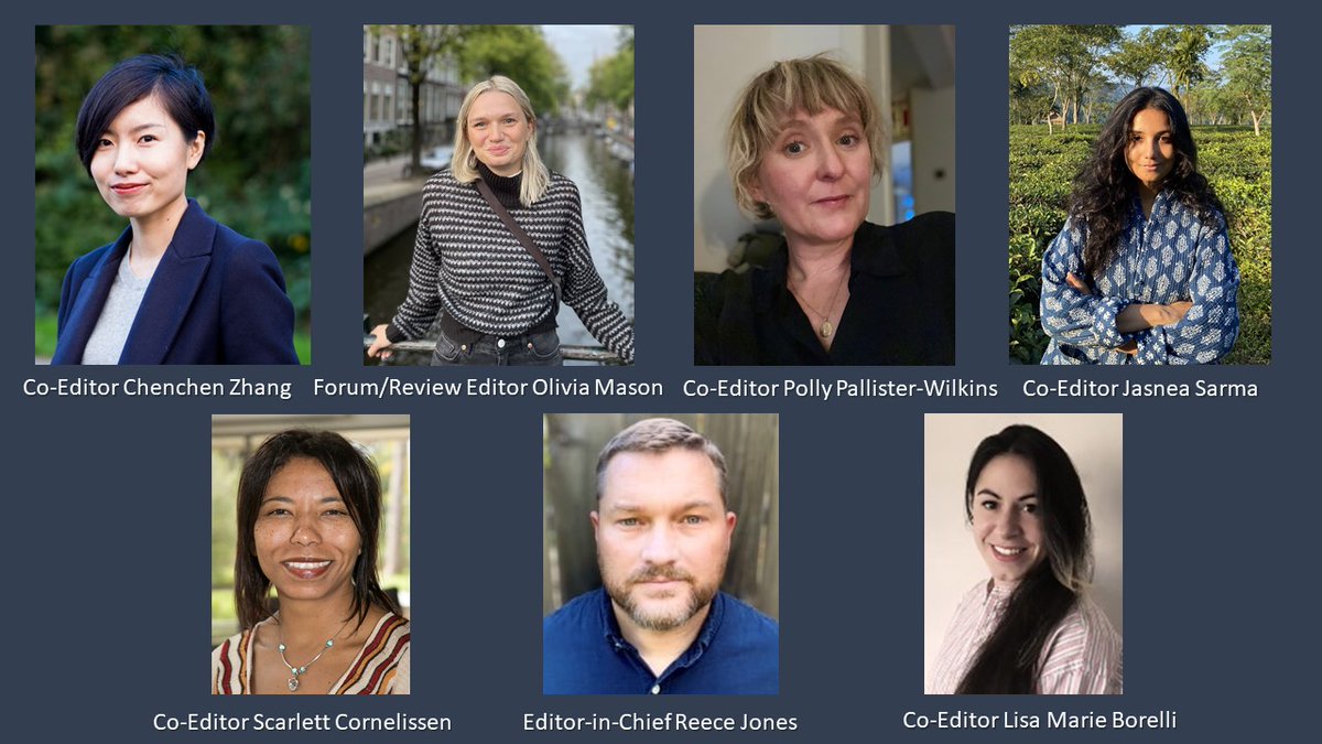 Geopolitics_Jl's tweet image. The current editorial team of Geopolitics is Editor-in-Chief Reece Jones, Co-editors Scarlett Cornelissen, Polly Pallister-Wilkins, Chenchen Zhang, Lisa Marie Borrelli, and Jasnea Sarma, and Forum and Review Editor Olivia Mason