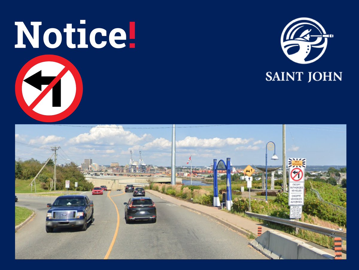 cityofsaintjohn's tweet photo. Motorists are reminded of turning restrictions on Reversing Falls Bridge during rush hour

Motorists traveling east over the Reversing Falls Bridge are reminded that turning left onto Douglas Avenue is prohibited on weekdays between 7-9 am and 4-6 pm.

https://t.co/7KMk6eLQ91 https://t.co/TgCoyADlHk