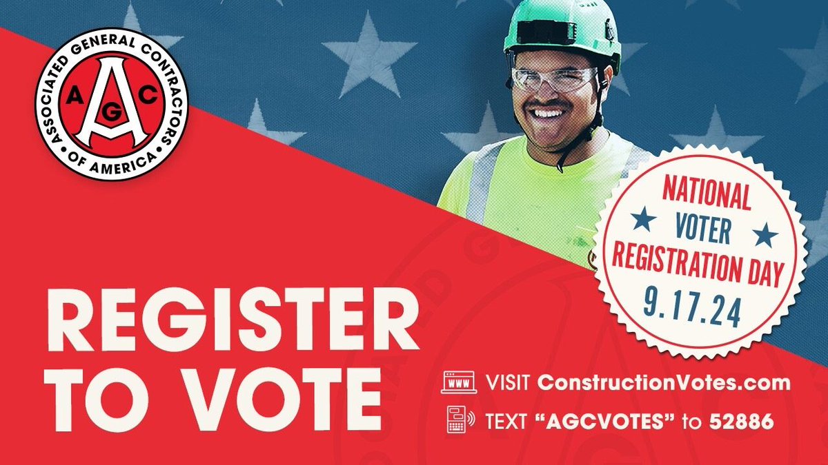 Nevada Chapter AGC (@nevadaagc) on Twitter photo Itās #NationalVoterRegistrationDay! As an industry that builds the foundation of our nation, letās make sure our voices are heard at the polls. Register to vote by texting āAGCVOTESā to 52886 or by using <a href="/AGCofA/">AGC of America</a>ās Election Center and help shape the future of #construction! Itās #NationalVoterRegistrationDay! As an industry that builds the foundation of our nation, letās make sure our voices are heard at the polls. Register to vote by texting āAGCVOTESā to 52886 or by using <a href="/AGCofA/">AGC of America</a>ās Election Center and help shape the future of #construction!