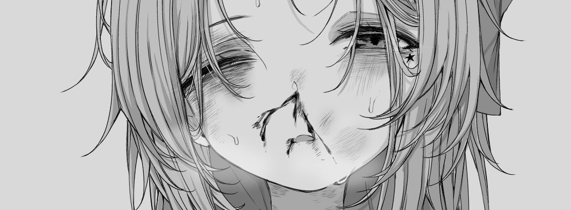 描いたのが結構前だから、自分でも忘れてたけど、よく見たら左側の目が、虚ろなまま開いてて可愛い。
作者すら目閉じてると思ってた。 