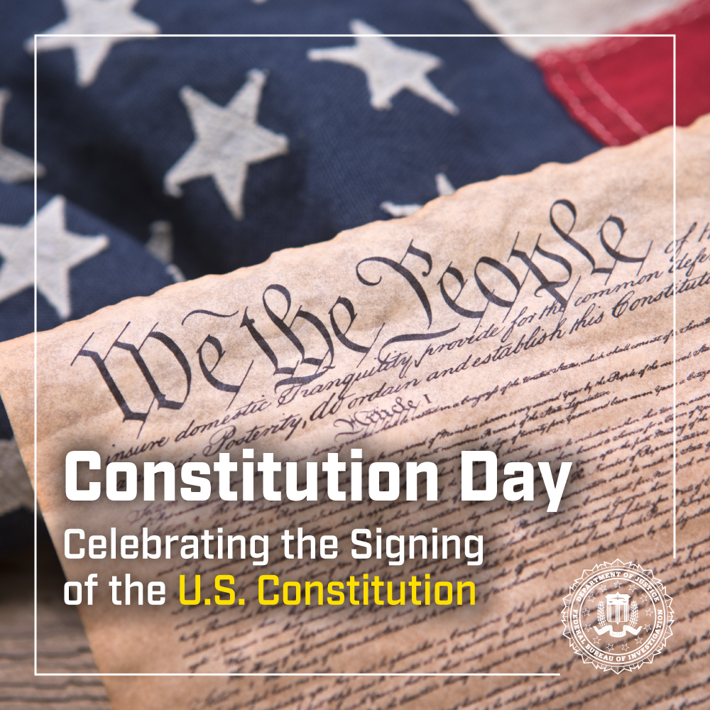 To protect the American people and uphold the Constitution of the United States is the #FBI mission. This #ConstitutionDay, the Bureau reaffirms our commitment to upholding our mission through our work every day. Learn more at fbi.gov/about/mission.