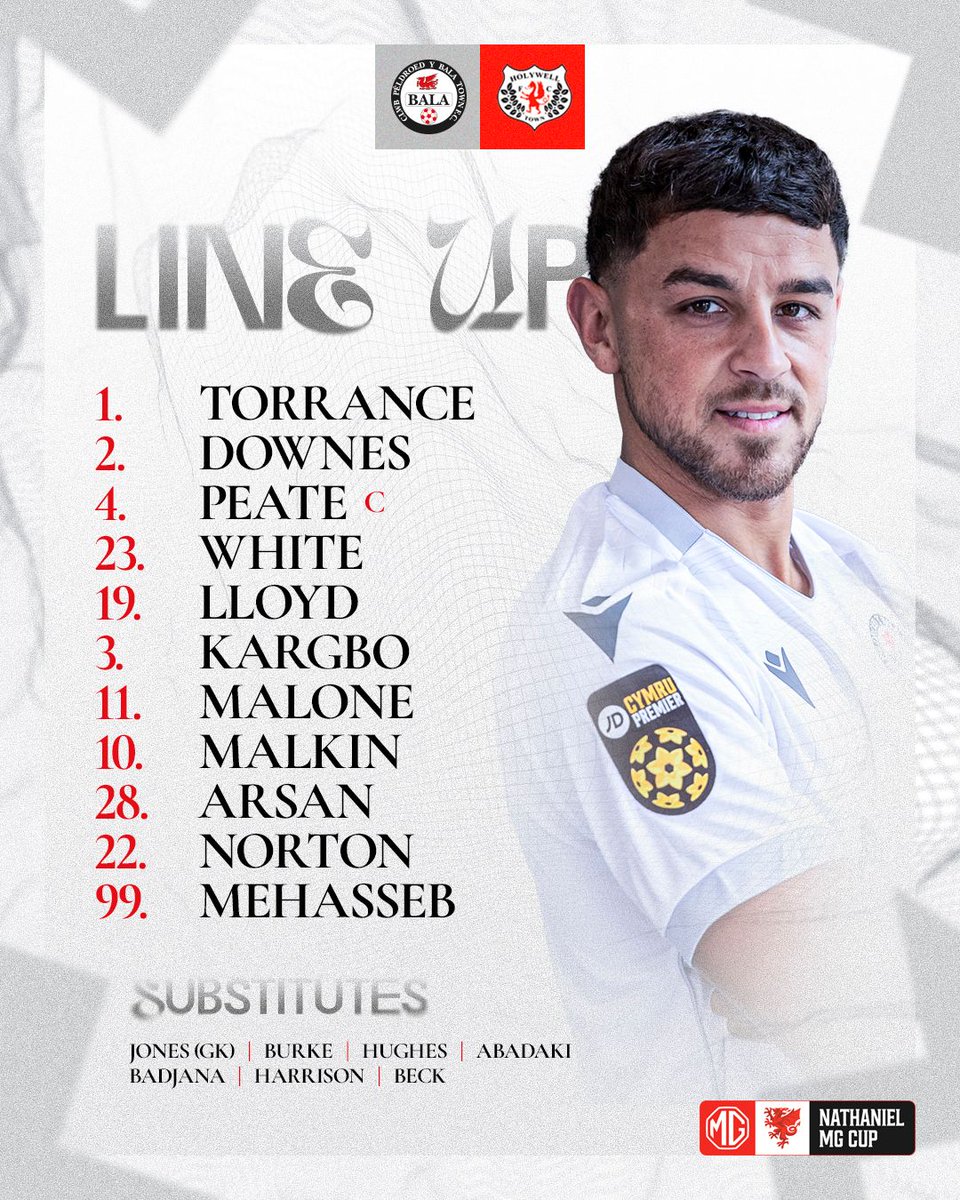 BalaTownFC's tweet image. 🚨 𝗧𝗘𝗔𝗠 𝗡𝗘𝗪𝗦  🚨 

Your Lakesiders squad for this evening’s Nathaniel MG Cup Third Round tie against Holywell Town!

#Lakesiders #NathanielMGCup