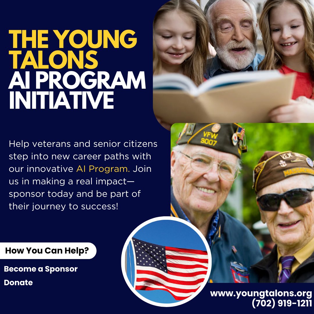 Unlock the power of AI and cybersecurity for veterans and senior citizens! 🧠💻 Sponsor The Young Talons AI Program and help individuals thrive in tech careers. Visit youngtalons.org for more info! #TechForAll #YoungTalons #AIInitiative
