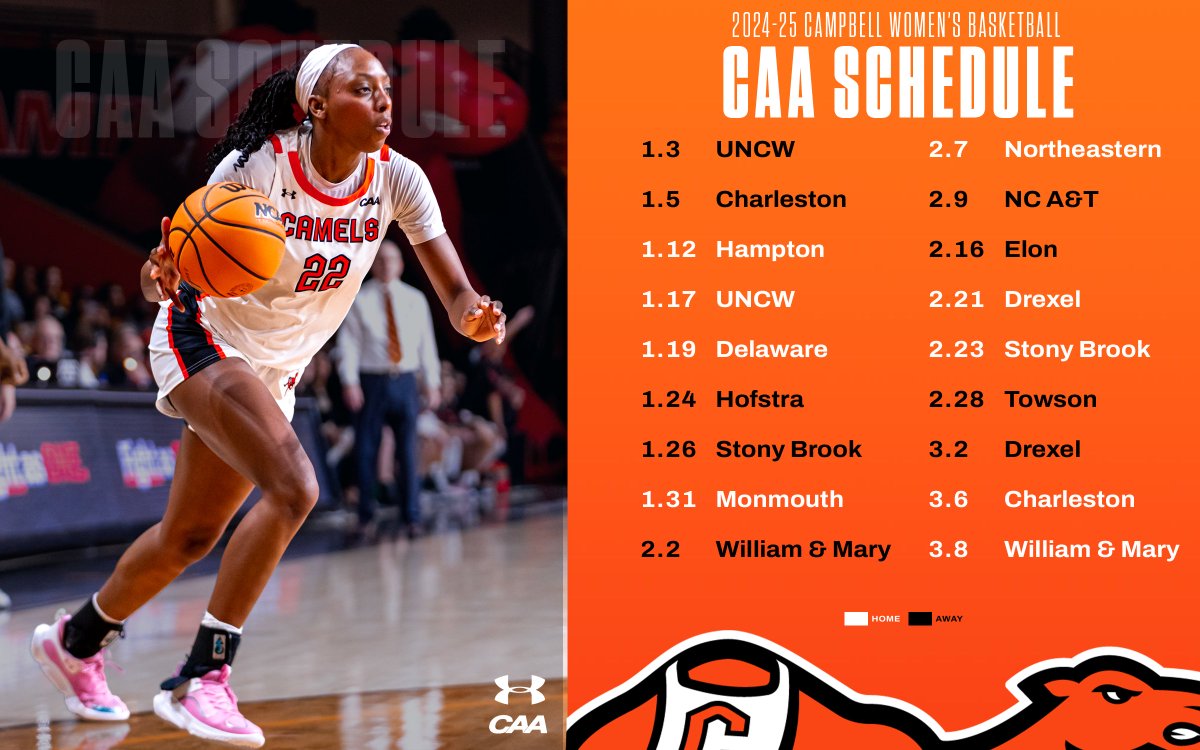GoCamelsWBB's tweet image. The 2024-25 CAA schedule has been announced!

📰: tinyurl.com/2xwmzgl7
📆: tinyurl.com/2dj9wjcc

#SweatAndServe | #RollHumps